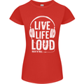 Music Live Life Loud Rock n Roll Guitar Womens Petite Cut T-Shirt Red