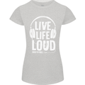 Music Live Life Loud Rock n Roll Guitar Womens Petite Cut T-Shirt Sports Grey