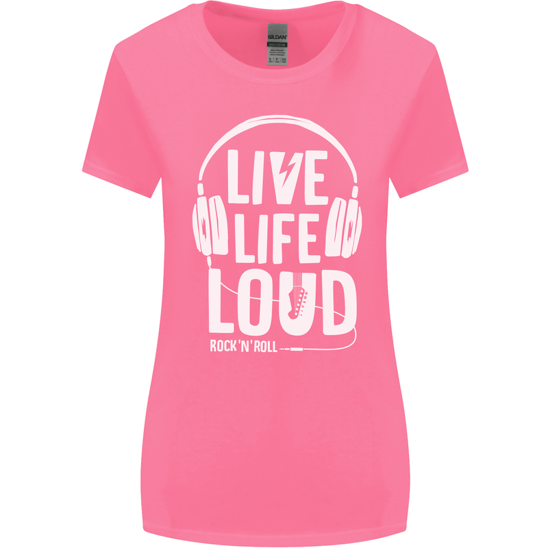 Music Live Life Loud Rock n Roll Guitar Womens Wider Cut T-Shirt Azalea