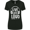 Music Live Life Loud Rock n Roll Guitar Womens Wider Cut T-Shirt Black