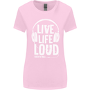 Music Live Life Loud Rock n Roll Guitar Womens Wider Cut T-Shirt Light Pink