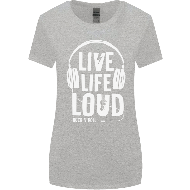 Music Live Life Loud Rock n Roll Guitar Womens Wider Cut T-Shirt Sports Grey