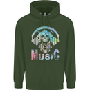 Music Skull With Headphones Dance Tekno Childrens Kids Hoodie Forest Green