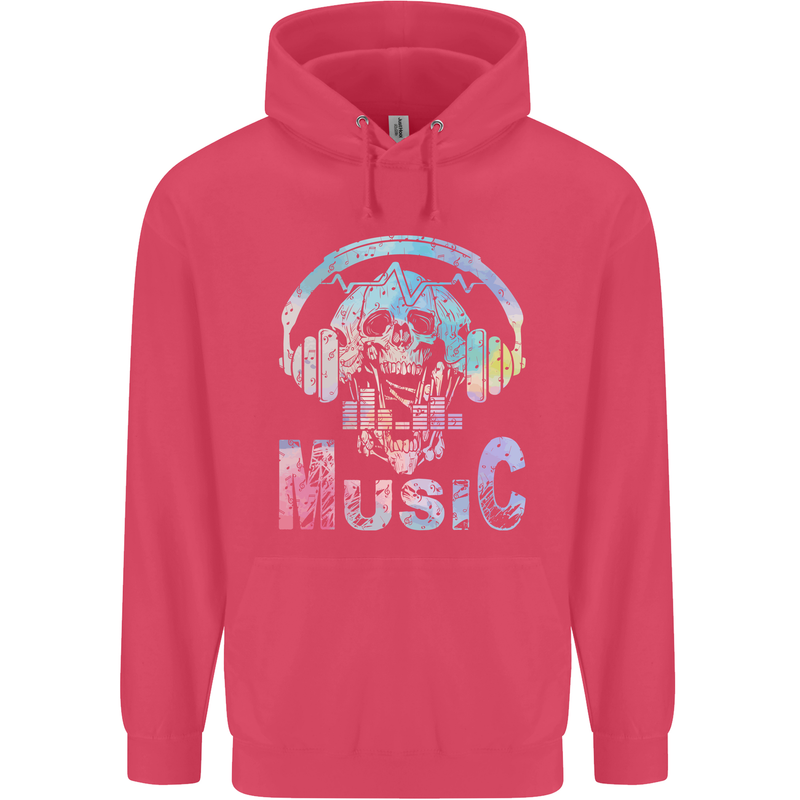 Music Skull With Headphones Dance Tekno Childrens Kids Hoodie Heliconia