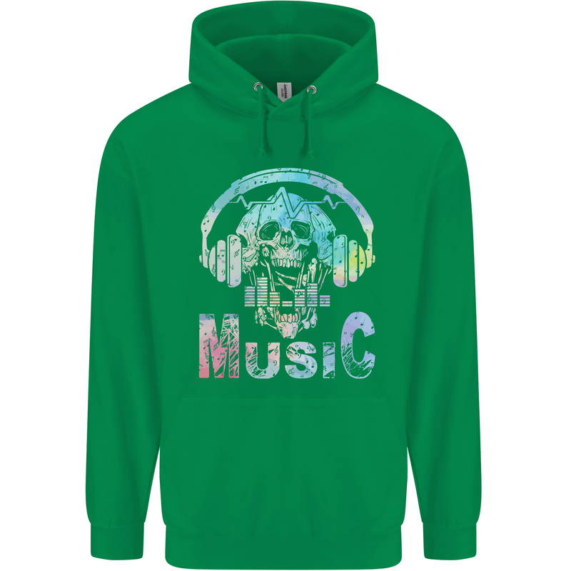 Music Skull With Headphones Dance Tekno Childrens Kids Hoodie Irish Green