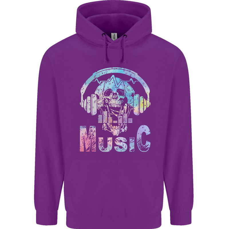 Music Skull With Headphones Dance Tekno Childrens Kids Hoodie Purple