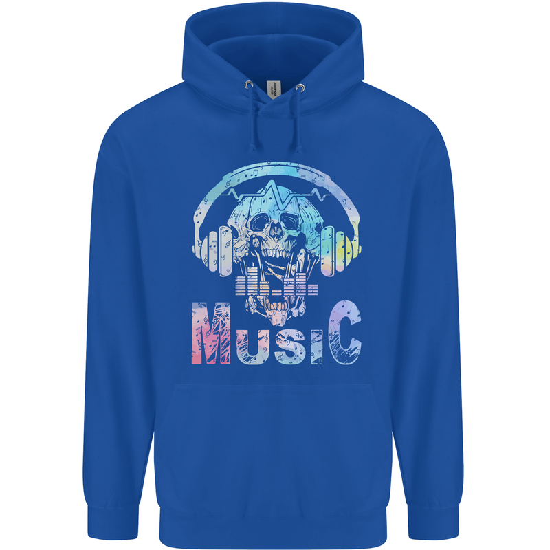 Music Skull With Headphones Dance Tekno Childrens Kids Hoodie Royal Blue