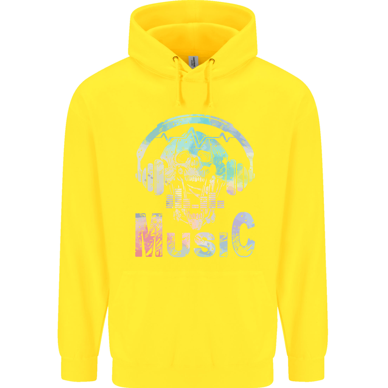 Music Skull With Headphones Dance Tekno Childrens Kids Hoodie Yellow