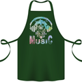 Music Skull With Headphones Dance Tekno Cotton Apron 100% Organic Forest Green