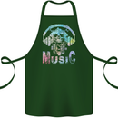 Music Skull With Headphones Dance Tekno Cotton Apron 100% Organic Forest Green