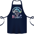 Music Skull With Headphones Dance Tekno Cotton Apron 100% Organic Navy Blue