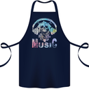 Music Skull With Headphones Dance Tekno Cotton Apron 100% Organic Navy Blue