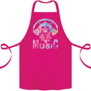 Music Skull With Headphones Dance Tekno Cotton Apron 100% Organic Pink