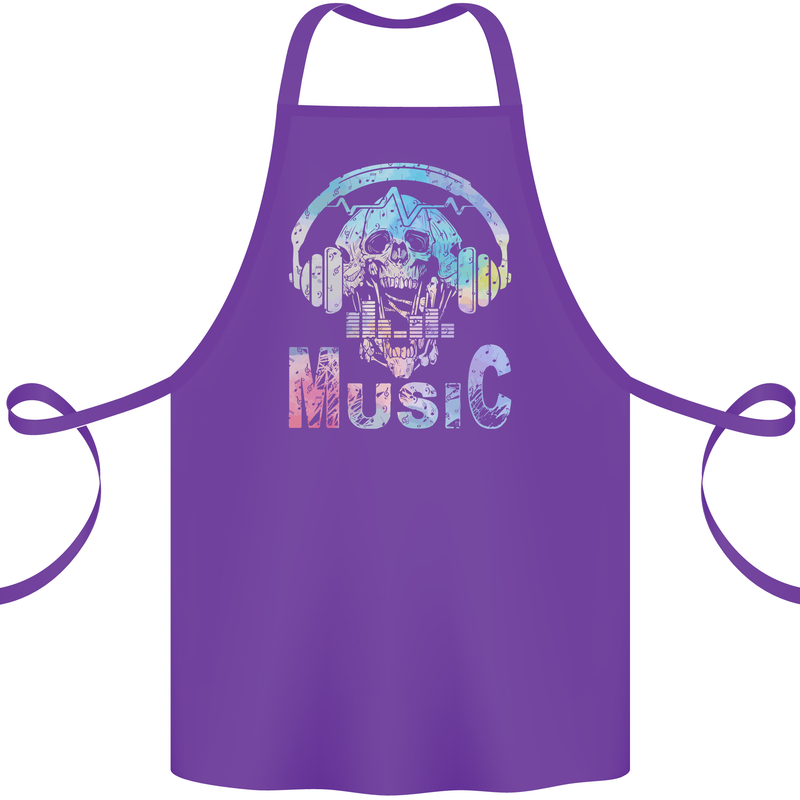 Music Skull With Headphones Dance Tekno Cotton Apron 100% Organic Purple