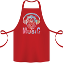 Music Skull With Headphones Dance Tekno Cotton Apron 100% Organic Red