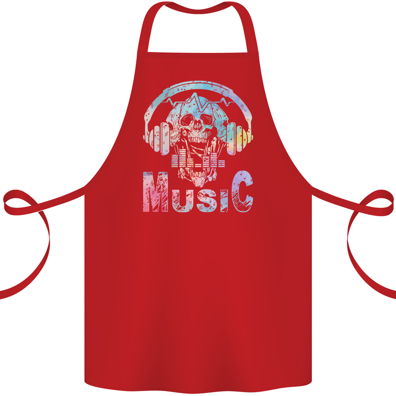 Music Skull With Headphones Dance Tekno Cotton Apron 100% Organic Red