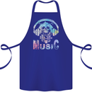 Music Skull With Headphones Dance Tekno Cotton Apron 100% Organic Royal Blue