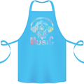 Music Skull With Headphones Dance Tekno Cotton Apron 100% Organic Turquoise