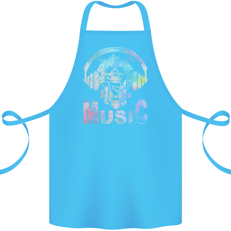 Music Skull With Headphones Dance Tekno Cotton Apron 100% Organic Turquoise