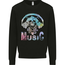 Music Skull With Headphones Dance Tekno Kids Sweatshirt Jumper Black