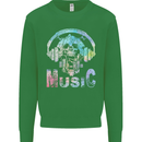Music Skull With Headphones Dance Tekno Kids Sweatshirt Jumper Irish Green