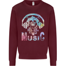 Music Skull With Headphones Dance Tekno Kids Sweatshirt Jumper Maroon