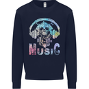 Music Skull With Headphones Dance Tekno Kids Sweatshirt Jumper Navy Blue