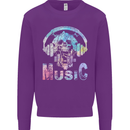 Music Skull With Headphones Dance Tekno Kids Sweatshirt Jumper Purple