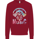 Music Skull With Headphones Dance Tekno Kids Sweatshirt Jumper Red