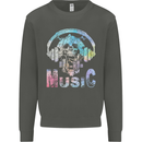 Music Skull With Headphones Dance Tekno Kids Sweatshirt Jumper Storm Grey