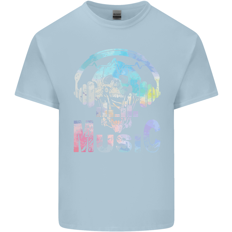 Music Skull With Headphones Dance Tekno Kids T-Shirt Childrens Light Blue