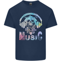 Music Skull With Headphones Dance Tekno Kids T-Shirt Childrens Navy Blue