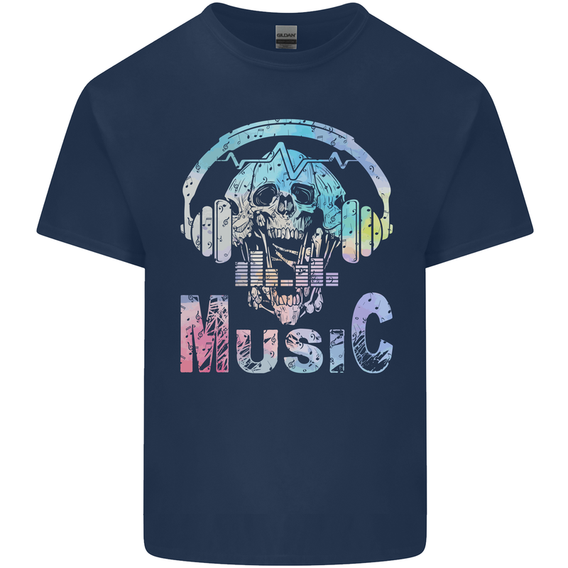 Music Skull With Headphones Dance Tekno Kids T-Shirt Childrens Navy Blue