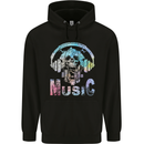 Music Skull With Headphones Dance Tekno Mens 80% Cotton Hoodie Black