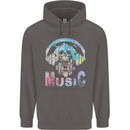 Music Skull With Headphones Dance Tekno Mens 80% Cotton Hoodie Charcoal