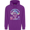 Music Skull With Headphones Dance Tekno Mens 80% Cotton Hoodie Purple