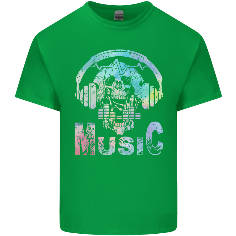 Music Skull With Headphones Dance Tekno Mens Cotton T-Shirt Tee Top Irish Green