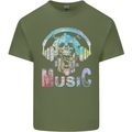 Music Skull With Headphones Dance Tekno Mens Cotton T-Shirt Tee Top Military Green