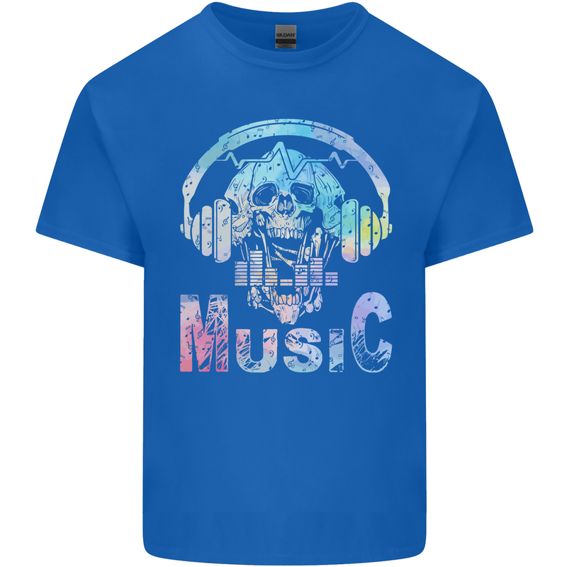 Music Skull With Headphones Dance Tekno Mens Cotton T-Shirt Tee Top Royal Blue