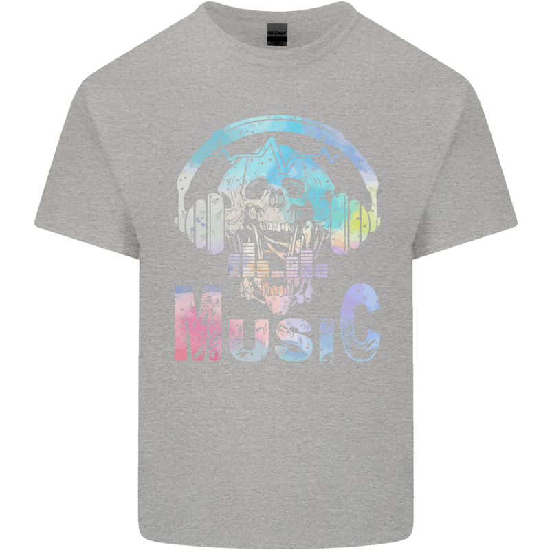 Music Skull With Headphones Dance Tekno Mens Cotton T-Shirt Tee Top Sports Grey