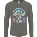 Music Skull With Headphones Dance Tekno Mens Long Sleeve T-Shirt Charcoal