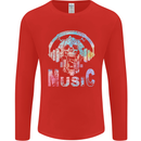 Music Skull With Headphones Dance Tekno Mens Long Sleeve T-Shirt Red