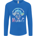 Music Skull With Headphones Dance Tekno Mens Long Sleeve T-Shirt Royal Blue