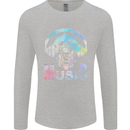 Music Skull With Headphones Dance Tekno Mens Long Sleeve T-Shirt Sports Grey