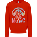 Music Skull With Headphones Dance Tekno Mens Sweatshirt Jumper Bright Red