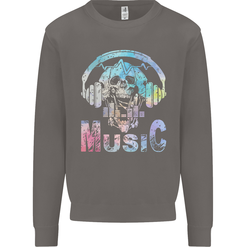 Music Skull With Headphones Dance Tekno Mens Sweatshirt Jumper Charcoal