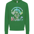 Music Skull With Headphones Dance Tekno Mens Sweatshirt Jumper Irish Green