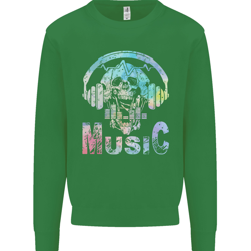 Music Skull With Headphones Dance Tekno Mens Sweatshirt Jumper Irish Green