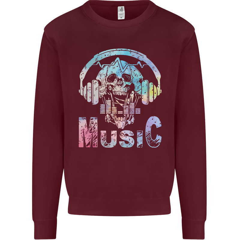 Music Skull With Headphones Dance Tekno Mens Sweatshirt Jumper Maroon