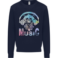 Music Skull With Headphones Dance Tekno Mens Sweatshirt Jumper Navy Blue